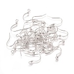 Brass French Earring Hooks, Flat Earring Hooks, with Beads and Horizontal Loop, Lead Free, Platinum, 15mm, Hole: 2mm