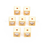 Placcatura a cremagliera in ottone micro pavé di perle di zirconi trasparenti, nichel libero, cubo, vero placcato oro 18k, 6.5x6.5x6.5mm, Foro: 1.5 mm