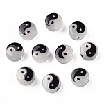 Luminous Transparent Acrylic Beads, Flat Round with Yin Yang Pattern, Black, 7x4mm, Hole: 1.5mm
