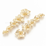 Conectores de enlaces de latón, flor, sin níquel, real 18k chapado en oro, 58x15.5x4mm, agujero: 2 mm