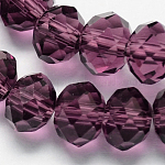 Abalorios de cristal hechos a mano, rondelle facetas, púrpura, 8x6mm, agujero: 1 mm, aproximamente 68~70 pcs / cadena