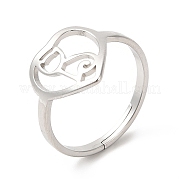 201つのステンレス鋼の指輪  女性のための猫の指輪とハート  ペットのテーマ  ステンレス鋼色  usサイズ6 1/4(16.7mm) RJEW-E063-03P