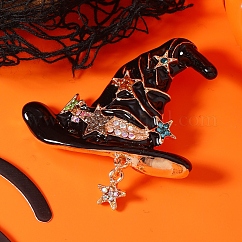 Broches en alliage émaillé pour chapeau de sorcière d'Halloween pour femmes, noir, 58x52mm