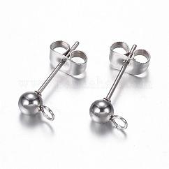 Boucles d'oreilles à tige en acier inoxydable 304 anti-ternissement, avec boucle, couleur inoxydable, 15x7x4mm, Trou: 1.8~2mm, pin: 0.7 mm
