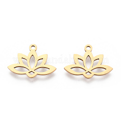 201 pendenti in acciaio inossidabile, Taglio laser, cavo, loto, vero placcato oro 18k, 14x18.5x1mm, Foro: 1.6 mm