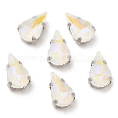 Mocha fluorescente(mi) lágrima coser en pedrería, Enlaces multifilares, con ajustes de puntas de latón, accesorios de prendas de vestir, cristal, 10x6.5x4.5mm, agujero: 1 mm