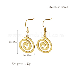Boucles d'oreilles pendantes élégantes en acier inoxydable 304 avec pendentif en spirale pour un usage quotidien, plusieurs options, or, plat rond, 22.85x2057mm