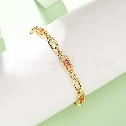 Ovale und büroklammerartige Gliederarmbänder aus Messing mit Mikropavé-Fassung aus Zirkonia für Damen&nbsp;BJEW-D458-01G-07