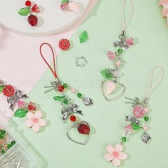 Наборы для самостоятельного изготовления ремешков для мобильных телефонов в виде цветка клубники и банта&nbsp;DIY-SC0031-84