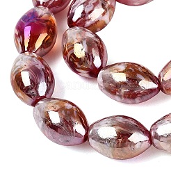手作りランプワークビーズ連売り  オーバル  虹色メッキ  ファイヤーブリック  15~16.5x10~11mm  穴：0.7~1.2mm  約25個/連  14.96~15.16インチ（38~38.5cm）&nbsp;LAMP-N037-04D