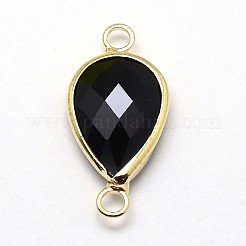 ゴールデントーン真鍮ガラスティアドロップリンクコネクター  ブラック  21x11x5mm  穴：2mm&nbsp;GLAA-J010A-HF20-G