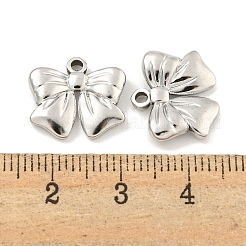 変色しない304ステンレススチールチャーム  ちょう結びチャーム  ステンレス鋼色  13x14.5x3mm  穴：1.6mm&nbsp;STAS-A099-14P