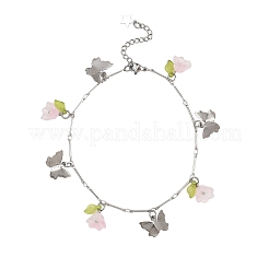 5 шт. браслеты на ногу из латунной цепочки с подвесками в виде бабочки и стеклянного цветка из нержавеющей стали 201 цвета&nbsp;AJEW-AN00736