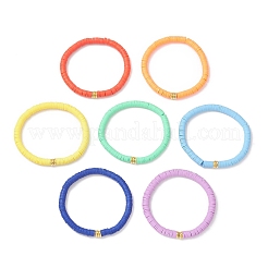 7шт 7-х цветные браслеты ручной работы из полимерной глины heishi и латунных бусин для женщин&nbsp;BJEW-MZ00199