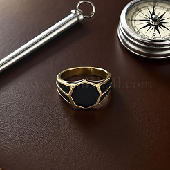 男性用304ステンレススチールとガラスの指輪  八角形  ゴールドカラー  usサイズ11（20.6mm）&nbsp;FS-WGAAEBE-04