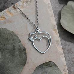 Женское ожерелье с подвеской в виде сердца из нержавеющей стали 201 с контуром кошки&nbsp;FS-WG6120F-02
