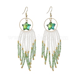 Boucles d'oreilles pendantes à pompons en perles de verre en forme d'étoile&nbsp;EJEW-MZ00777-02