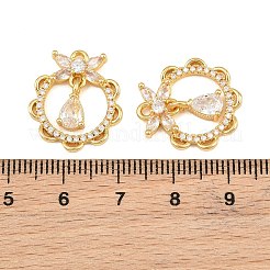 真鍮マイクロパヴェクリアキュービックジルコニアペンダント  花輪、涙滴、蝶のチャーム  ゴールドカラー  19.5x17.5x4mm  穴：1.4mm&nbsp;CU-CBA2E4B-06G