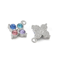 304ステンレススチール、ラインストーンペンダント付き  花のチャーム  ステンレス鋼色  12.5x10x3mm  穴：1.5mm&nbsp;SA-CBA49D2-08P-02
