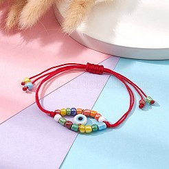 Регулируемый браслет «Сглаз» из лэмпворка и плетеных бусин BJEW-JB09487