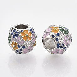 プラチナメッキ合金ヨーロッパビーズ  エナメル  大穴ビーズ  花とロンデル  カラフル  11x10mm  穴：4.5mm&nbsp;MPDL-S067-45
