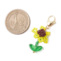 Подвесные украшения из акрила и стекла в виде семян подсолнечника HJEW-MZ00344-03