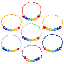 7 цветной экологичный корейский вощеный полиэстеровый шнур с натуральными и окрашенными малайзийскими нефритовыми бусинами&nbsp;BJEW-TAC0035