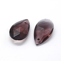 カット加工ガラスペンダント  ティアドロップ  ロージーブラウン  22x13x8.5mm  穴：1mm&nbsp;GLAA-F069-L-A07