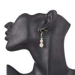 Круглые серьги-подвески из натурального малайзийского нефрита и розового кварца EJEW-JE06471