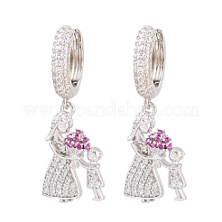 Orecchini a cerchio pendenti in zircone chiaro micro pavè di zirconi in ottone&nbsp;EJEW-G471-41P