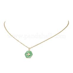 Collane a catena in acciaio inossidabile 304 con ciondolo a forma di esagono verde in ottone smaltato con ape per donna&nbsp;NJEW-JN05994