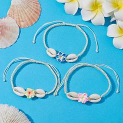 Браслет из натуральной ракушки и полимерной глины с звеньями цветка 3d BJEW-JB09815