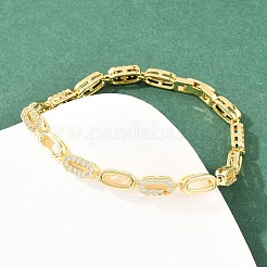 Ovale Gliederarmbänder aus Messing mit Mikropavé-Fassung aus klaren Zirkonia für Damen&nbsp;BJEW-T025-03A-G