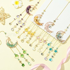 Подвеска в форме луны из натуральной амазонитовой крошки HJEW-FS00027-02