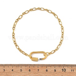 女性用304ステンレススチール製マザー＆サンチェーン／フィガロチェーンブレスレット  楕円形の304ステンレススチール製ネジ式カラビナロックチャーム付き  ゴールドカラー  7.48インチ（19cm）&nbsp;BJEW-JB14263