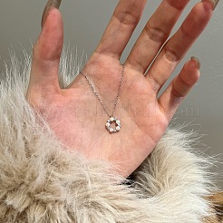 Круглое кольцо 925 стерлинговое серебро микро паве кубический цирконий кулон ожерелья для женщин&nbsp;NJEW-F338-07P