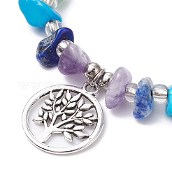 Браслеты из плетеных бусин из натуральных и синтетических драгоценных камней чакра BJEW-JB09824-05