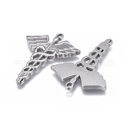 変色しない304ステンレススチールペンダント  医療用カドゥケウスシンボル  ステンレス鋼色  35x25x2mm  穴：1.6mm&nbsp;STAS-F249-13P