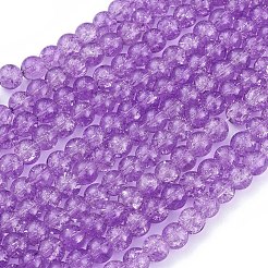 Perle tonde in vetro crackle prugna fili&nbsp;X-CCG-Q002-8mm-04