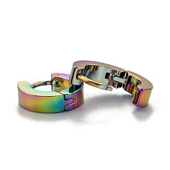 304ステンレススチール製ハギーフープピアス  厚手フープピアス  リング形状  虹色  10x11.5x3mm  ピン：1mm&nbsp;EJEW-O087-09E-M