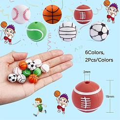 12 шт. 6 вида силиконовых бусин для баскетбола/футбола/тенниса/бейсбола/регби/волейбола JX308A-01