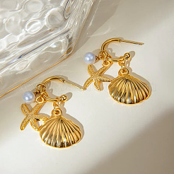 Серьги-гвоздики в форме ракушки из нержавеющей стали 304 с подвесками в виде морской звезды QH4549