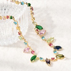 Латунные геометрические звенья цепи с разноцветными кубическими циркониями&nbsp;NJEW-C111-03A