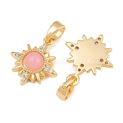 Ciondoli in ottone con micro pavé di zirconi cubici trasparenti e quarzo rosa.&nbsp;KK-CBA2DE6-10G-01