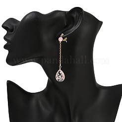 Комплект из ожерелья и сережек-гвоздиков с подвеской в виде капли из стекла и сухоцвета SJEW-JS01340