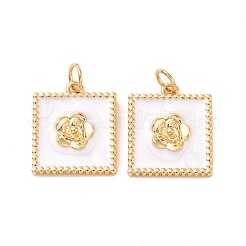 Подвески квадратные с цветочным узором из латуни и эмали&nbsp;KK-G435-09G