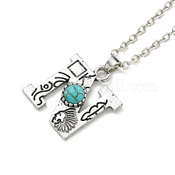 Lettre a ~ z en alliage plaqué argent antique avec colliers à pendentif turquoise synthétique&nbsp;NJEW-G080-01N
