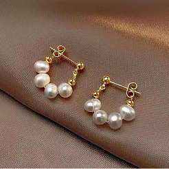 Круглые серьги-кольца из пластикового сплава с имитацией жемчуга FS-WG1FEF0-01