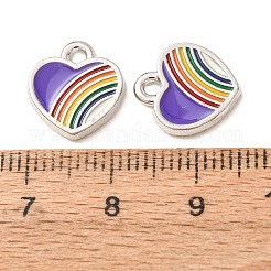 合金エナメルチャーム  レインボーハートチャーム  ラックめっき  プラチナ  13x12x2mm  穴：1.6mm&nbsp;AL-CBA7256-10P