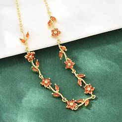 Collares de cadena con eslabones florales de latón con circonitas cúbicas engastadas&nbsp;KK-CBA4547-18G-09